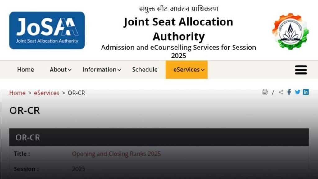 JoSAA Counselling 2025 Round 6 Cutoff List – Closing Ranks for IITs, NITs, IIITs and GFTIs Released