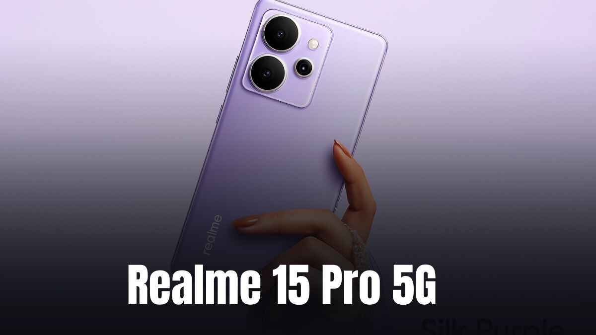 Realme 15 Pro 5G smartphone showcasing its sleek design and curved-edge display with punch-hole camera.